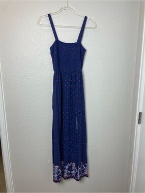 Band of Gypsies Blue Printed Maxi Dress with Smocked Bodice Size M